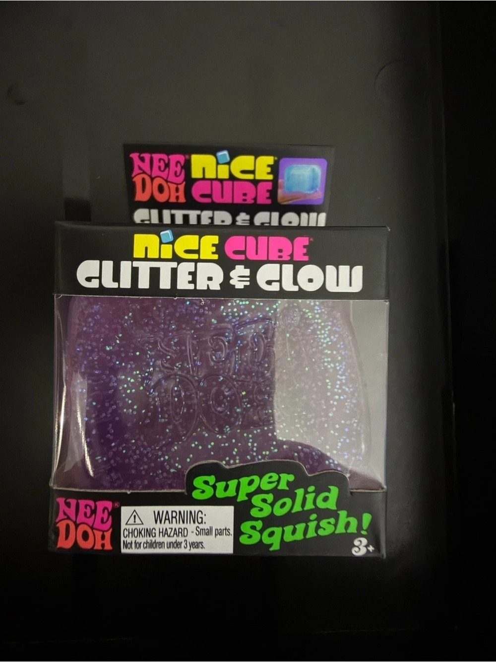 Nee Doh Glitter & Glow Nice Cube - Purple Glitter Squishy
